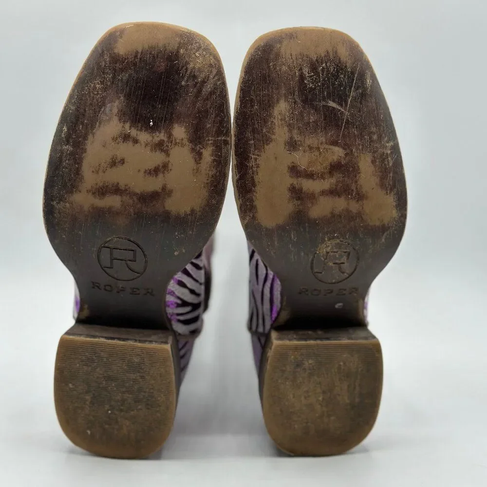 Roper Little Girl's Western Purple Metallic Zebra Square Toe Toddler Boots Sz 12